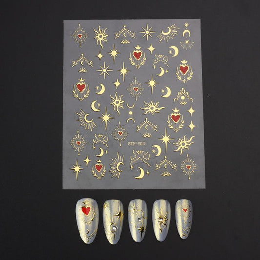 5D Embossed Nail Art Sticker Decals - Sun Moon Star Heart Nail Stickers