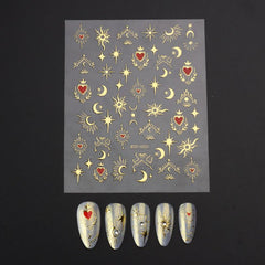 5D Embossed Nail Art Sticker Decals - Sun Moon Star Heart Nail Stickers