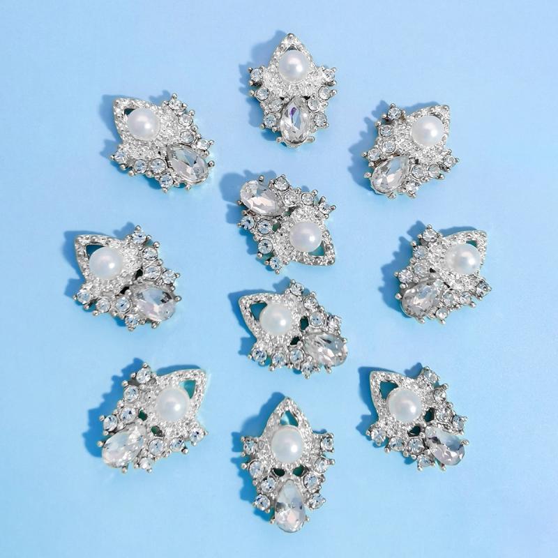 10pcs Nail Art Charms With Rhinestones & Pearls Nail Art Accessories Gemstones