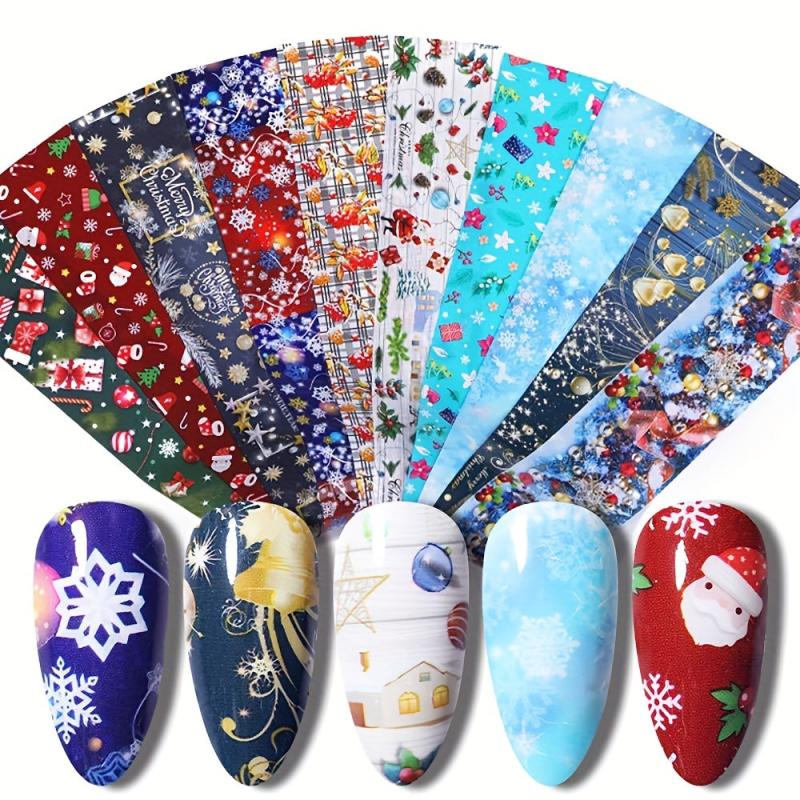 Christmas Nail Art Transfer Sticker Holographic Foil Snowflake Snowman Elk