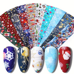Christmas Nail Art Transfer Sticker Holographic Foil Snowflake Snowman Elk