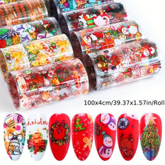 Christmas Nail Art Transfer Sticker Holographic Foil Snowflake Snowman Elk