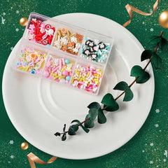 6 Mixed 3D Christmas Nail Charm Pink Pearl Gingerbread Snowflake Nail Art Slice