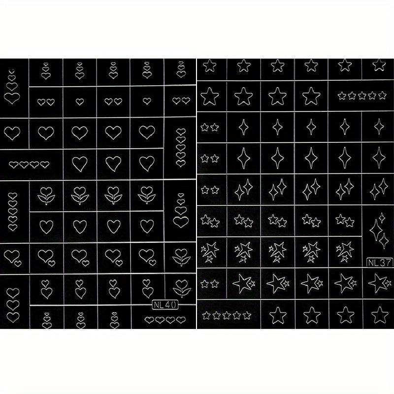 2pcs Airbrush Nail Art Stencils Sticker Hollow Star Cloud Butterfly Bow