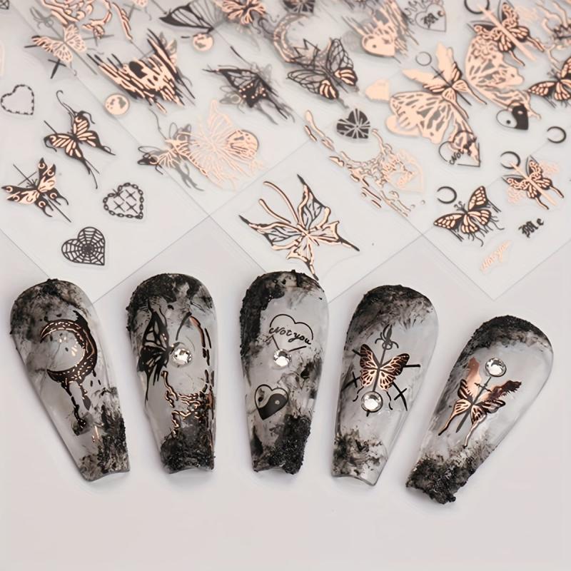 9 Sheets Butterfly Nail Art Stickers Vintage Self Adhesive Decals