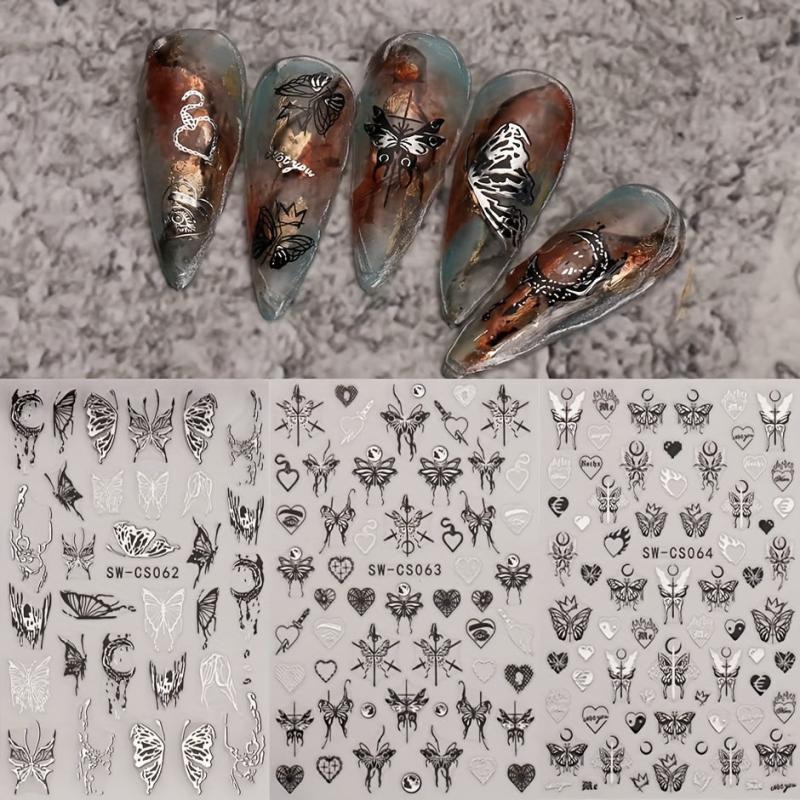 9 Sheets Butterfly Nail Art Stickers Vintage Self Adhesive Decals
