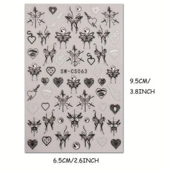 9 Sheets Butterfly Nail Art Stickers Vintage Self Adhesive Decals