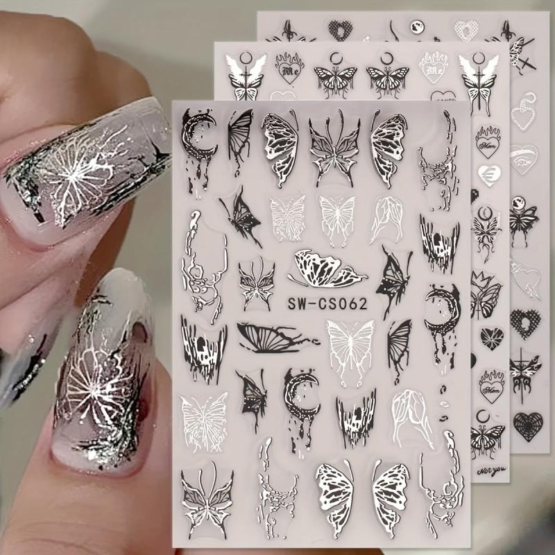 9 Sheets Butterfly Nail Art Stickers Vintage Self Adhesive Decals