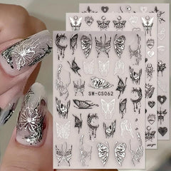 9 Sheets Butterfly Nail Art Stickers Vintage Self Adhesive Decals