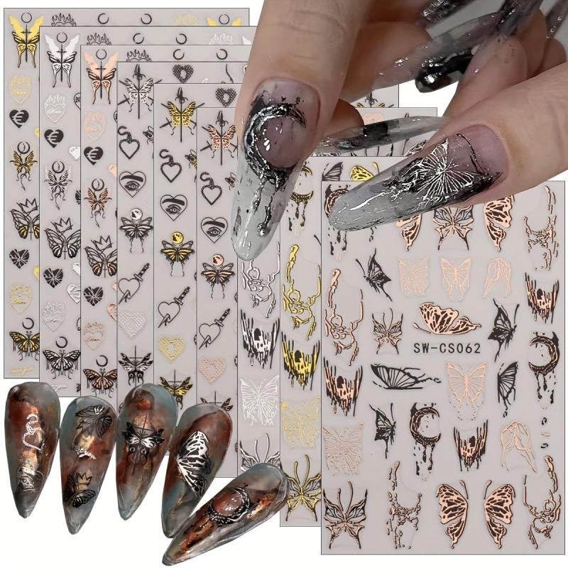 9 Sheets Butterfly Nail Art Stickers Vintage Self Adhesive Decals