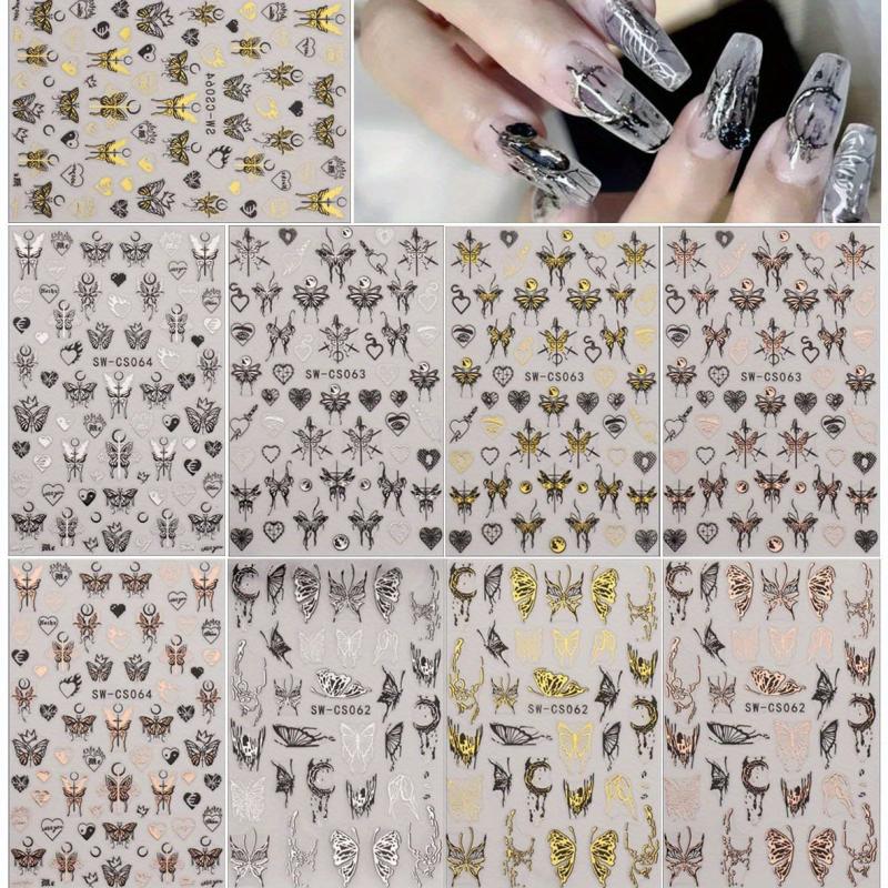 9 Sheets Butterfly Nail Art Stickers Vintage Self Adhesive Decals