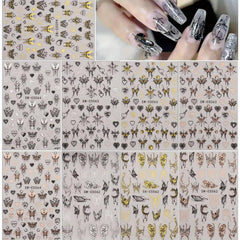 9 Sheets Butterfly Nail Art Stickers Vintage Self Adhesive Decals