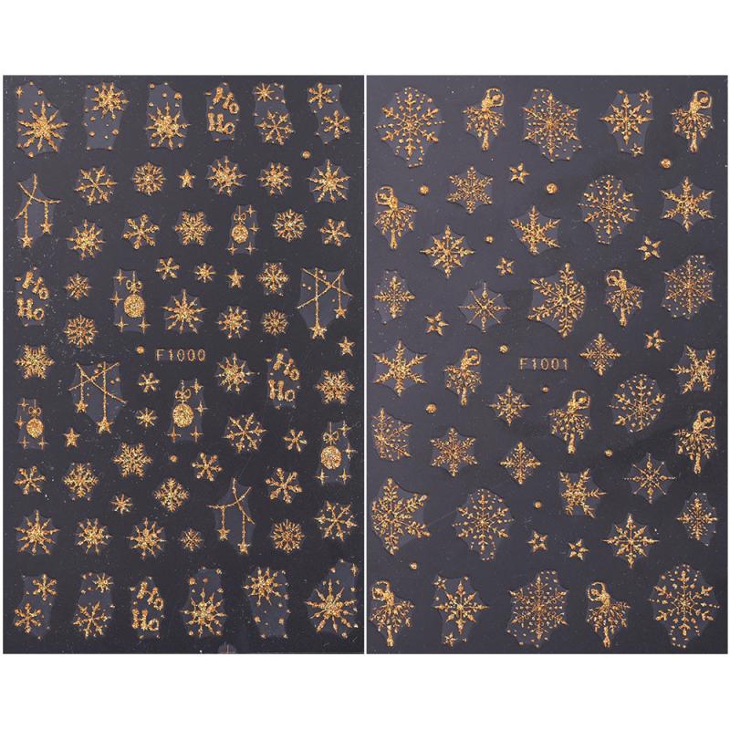 2pcs Glitter Snowflakes Nail Stickers Golden Christmas Decals