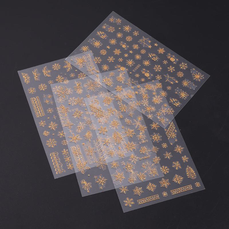 2pcs Glitter Snowflakes Nail Stickers Golden Christmas Decals