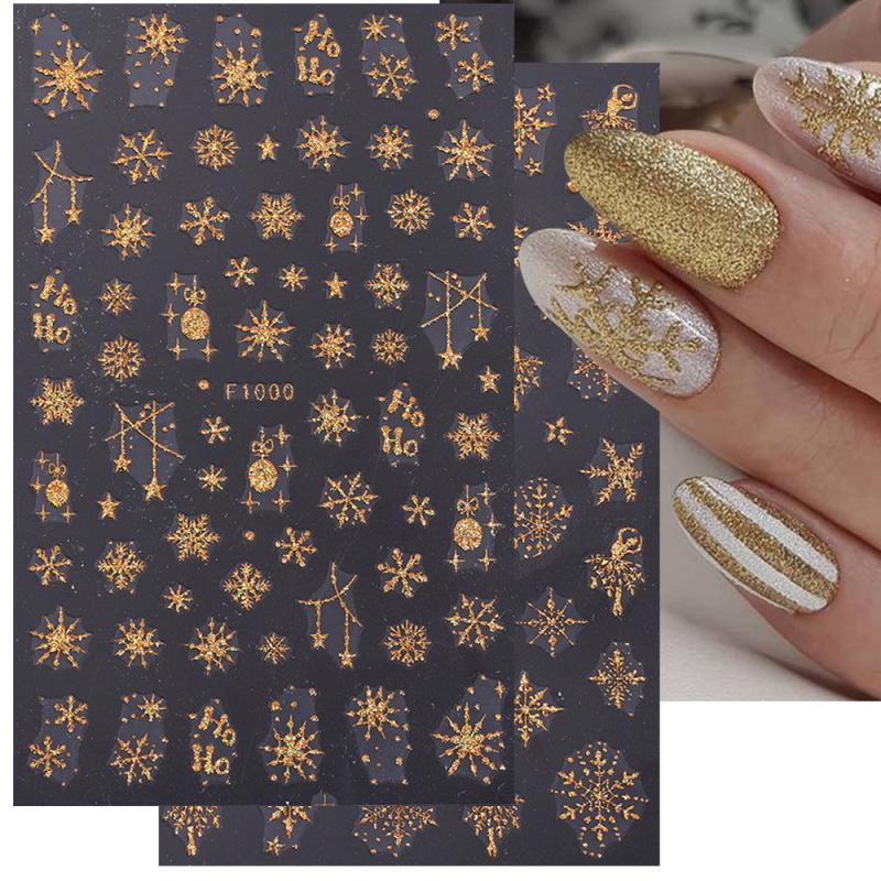 2pcs Glitter Snowflakes Nail Stickers Golden Christmas Decals