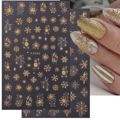 2pcs Glitter Snowflakes Nail Stickers Golden Christmas Decals