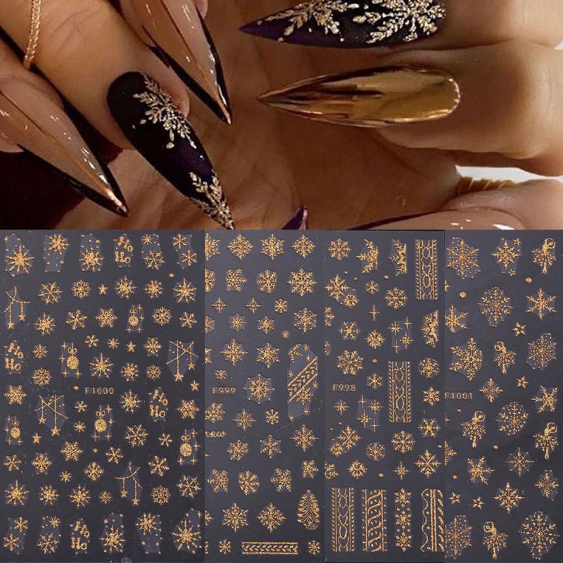 2pcs Glitter Snowflakes Nail Stickers Golden Christmas Decals