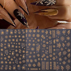 2pcs Glitter Snowflakes Nail Stickers Golden Christmas Decals