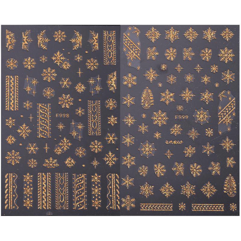 2pcs Glitter Snowflakes Nail Stickers Golden Christmas Decals