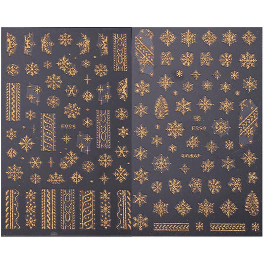 2pcs Glitter Snowflakes Nail Stickers Golden Christmas Decals