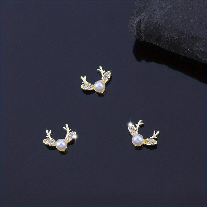 3pcs Christmas Nail Art Charms Zircon Pearls Reindeer Accessories DIY Salons