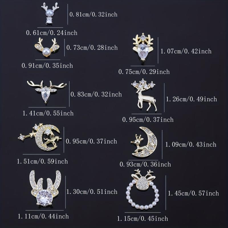 3pcs Christmas Nail Art Charms Zircon Pearls Reindeer Accessories DIY Salons