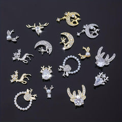 3pcs Christmas Nail Art Charms Zircon Pearls Reindeer Accessories DIY Salons