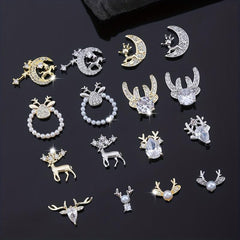 3pcs Christmas Nail Art Charms Zircon Pearls Reindeer Accessories DIY Salons