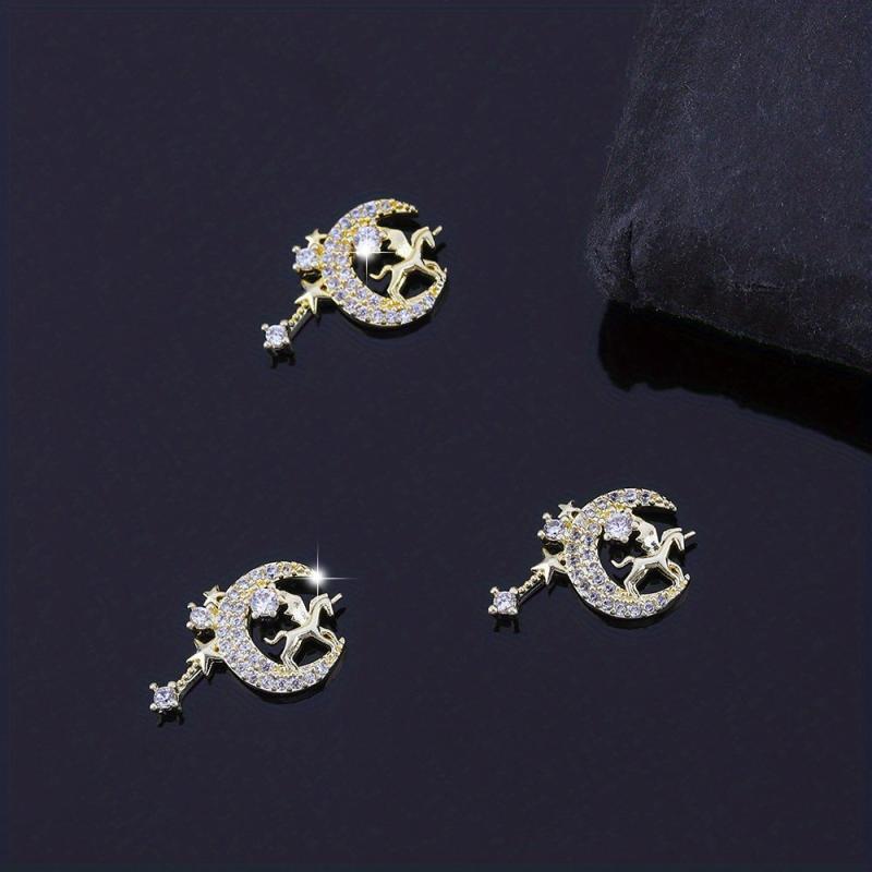 3pcs Christmas Nail Art Charms Zircon Pearls Reindeer Accessories DIY Salons