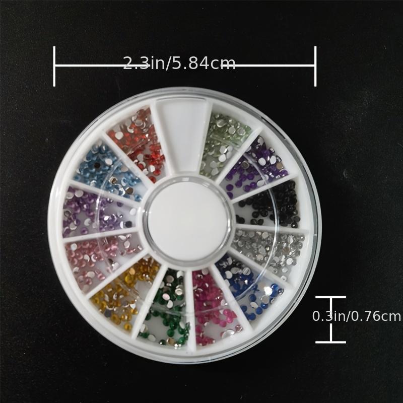 12 Colors 3D Nail Art Crystal Studs Beads in Round Box