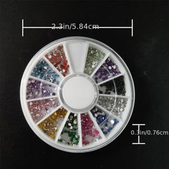 12 Colors 3D Nail Art Crystal Studs Beads in Round Box