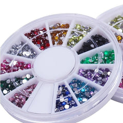 12 Colors 3D Nail Art Crystal Studs Beads in Round Box