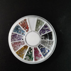 12 Colors 3D Nail Art Crystal Studs Beads in Round Box