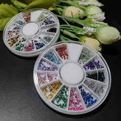 12 Colors 3D Nail Art Crystal Studs Beads in Round Box