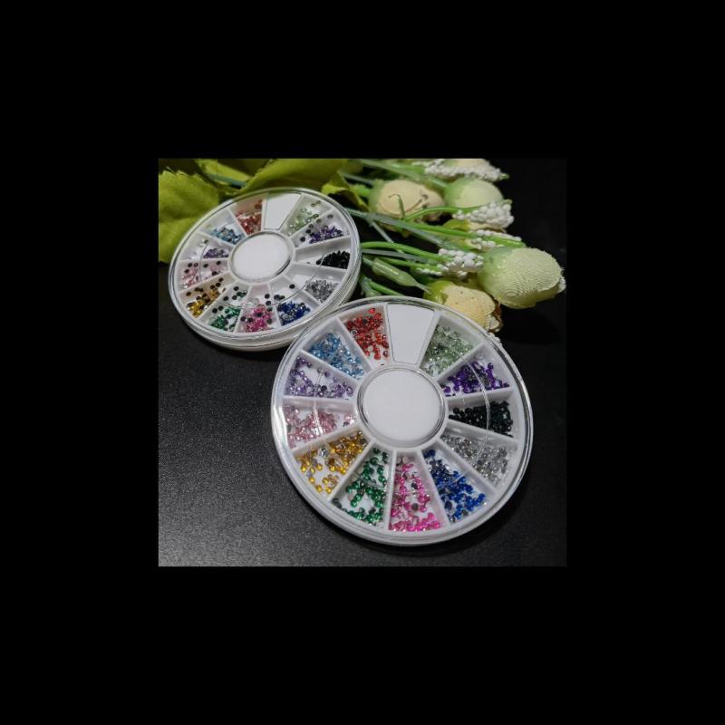 12 Colors 3D Nail Art Crystal Studs Beads in Round Box
