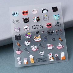5D Fish Eating Cat Manicure Stickers - Embossed Cat Claw Nail Decor