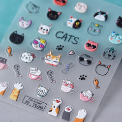 5D Fish Eating Cat Manicure Stickers - Embossed Cat Claw Nail Decor