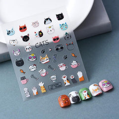 5D Fish Eating Cat Manicure Stickers - Embossed Cat Claw Nail Decor