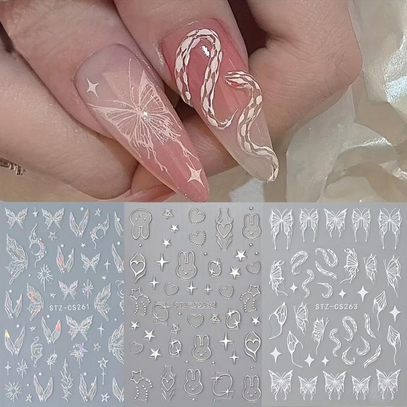 6pcs Butterfly Snake Bunny Nail Art Stickers