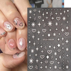 2pcs Heart Moon Star Nail Art Stickers Self Adhesive Decals