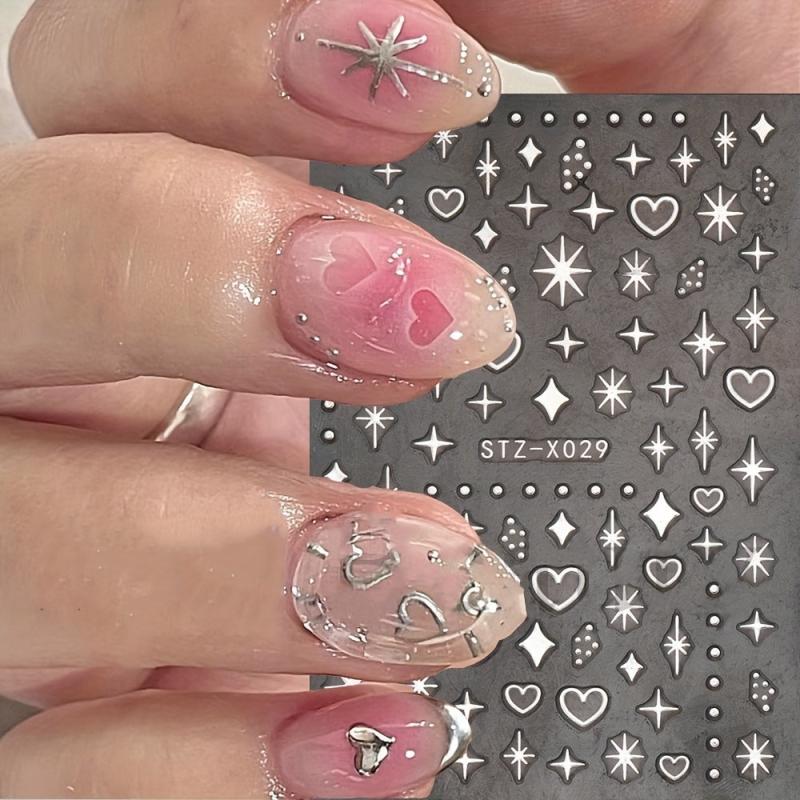 2pcs Heart Moon Star Nail Art Stickers Self Adhesive Decals