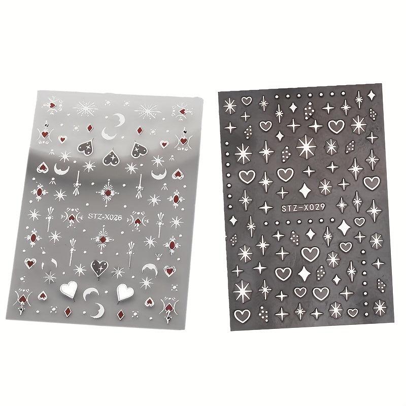 2pcs Heart Moon Star Nail Art Stickers Self Adhesive Decals