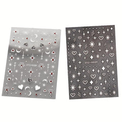 2pcs Heart Moon Star Nail Art Stickers Self Adhesive Decals