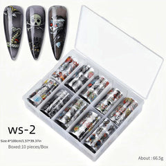 Halloween Nail Foil Transfer Stickers Pumpkin Ghost Decals DIY