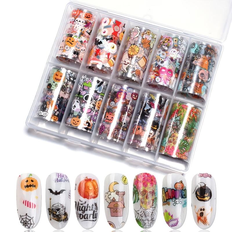 Halloween Nail Foil Transfer Stickers Pumpkin Ghost Decals DIY