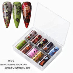 Halloween Nail Foil Transfer Stickers Pumpkin Ghost Decals DIY