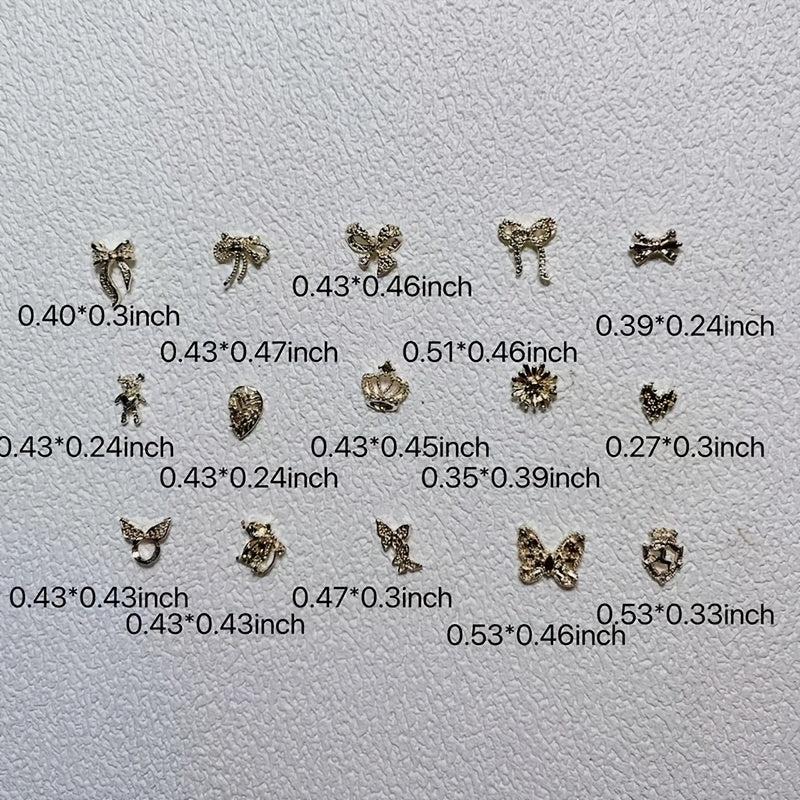 10 Pcs Bow Knot Metal Nail Charms Golden Silver Alloy Decors For Nails Art