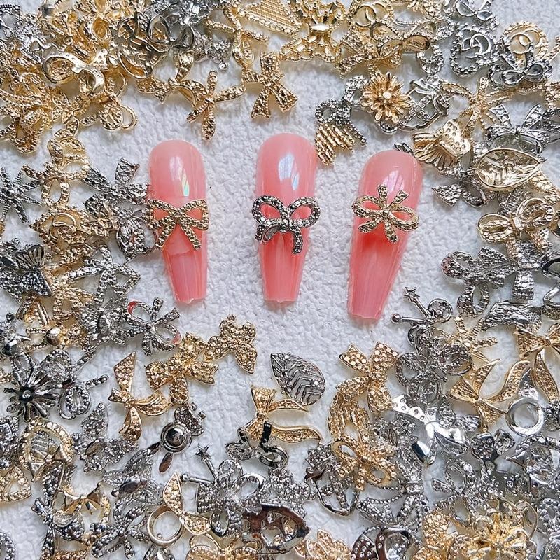 10 Pcs Bow Knot Metal Nail Charms Golden Silver Alloy Decors For Nails Art