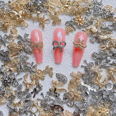 10 Pcs Bow Knot Metal Nail Charms Golden Silver Alloy Decors For Nails Art