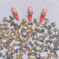 10 Pcs Bow Knot Metal Nail Charms Golden Silver Alloy Decors For Nails Art